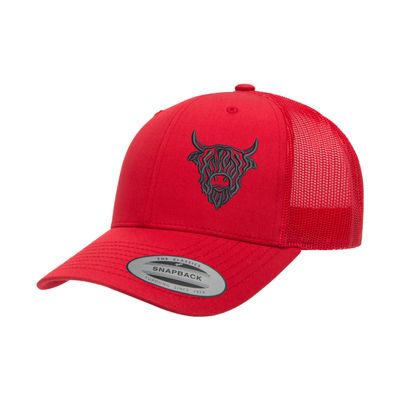 Love Sketches Western Hats | Breathable Country Hats | Embroidered Cow Face Design | Red Trucker Hat for Men & Women
