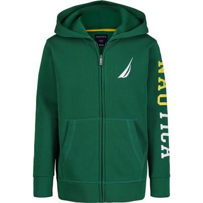 Nautica Boys' Long Sleeve Fleece Full Zip Hoodie, J-Class Evergreen, 18-20