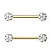 Pierced Owl 14GA ASTM F-136 Implant Grade Titanium Bezel Set CZ Crystal Ends Nipple Barbells, Sold as a Pair (Gold Tone/Clear) view 1