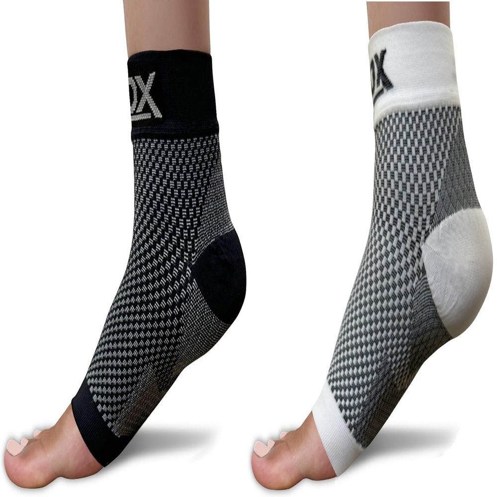 SB SOX - 2 Pairs Plantar Fasciitis Compression Socks (Black, Large + White, Large)