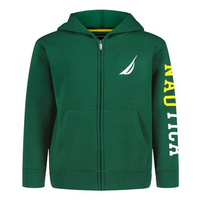 Nautica Boys' Long Sleeve Fleece Full Zip Hoodie, J-Class Evergreen, 14-16