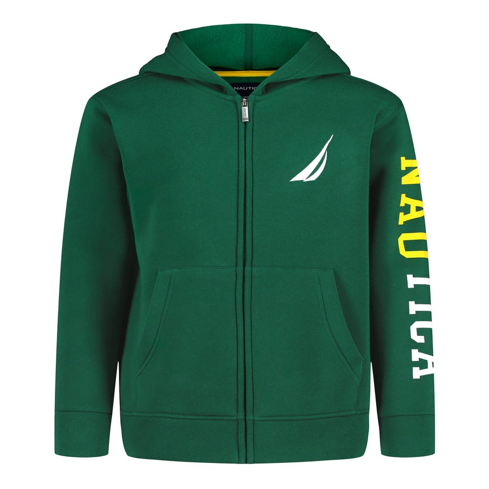 Nautica Boys' Long Sleeve Fleece Full Zip Hoodie, J-Class Evergreen, 14-16