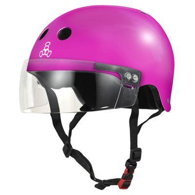 Triple Eight The Certified Sweatsaver Helmet with Visor for Roller Derby, Skateboarding and BMX, Pink Glossy, L/XL