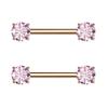 14GA ASTM F-136 Implant Grade Titanium Prong Set CZ Crystal Ends Nipple Barbells, Sold as a Pair (Rose Gold Tone/Pink) view 1