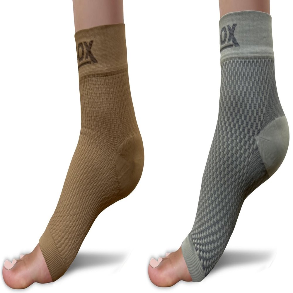 SB SOX - 2 Pairs Plantar Fasciitis Relief Socks (Nude, Medium + Gray, Medium)