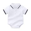 AMIMOJY Baby Boy Clothes Girl Summer Outfits Solid Polo Short Sleeve Bodysuit Romper Shorts Tops Newborn Infant 2pcs Set, 12-18 Months, White view 2