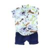 AMIMOJY Toddler Kids Baby Boys Summer Clothing Cartoon Dinosaur Print Floral T Shirt Tops and Shorts 2 Piece Outfits Set, 6-12 Months, Green view 1