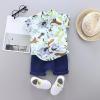 AMIMOJY Toddler Kids Baby Boys Summer Clothing Cartoon Dinosaur Print Floral T Shirt Tops and Shorts 2 Piece Outfits Set, 6-12 Months, Green view 2