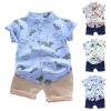 AMIMOJY Toddler Kids Baby Boys Summer Clothing Cartoon Dinosaur Print Floral T Shirt Tops and Shorts 2 Piece Outfits Set, 6-12 Months, Green view 3
