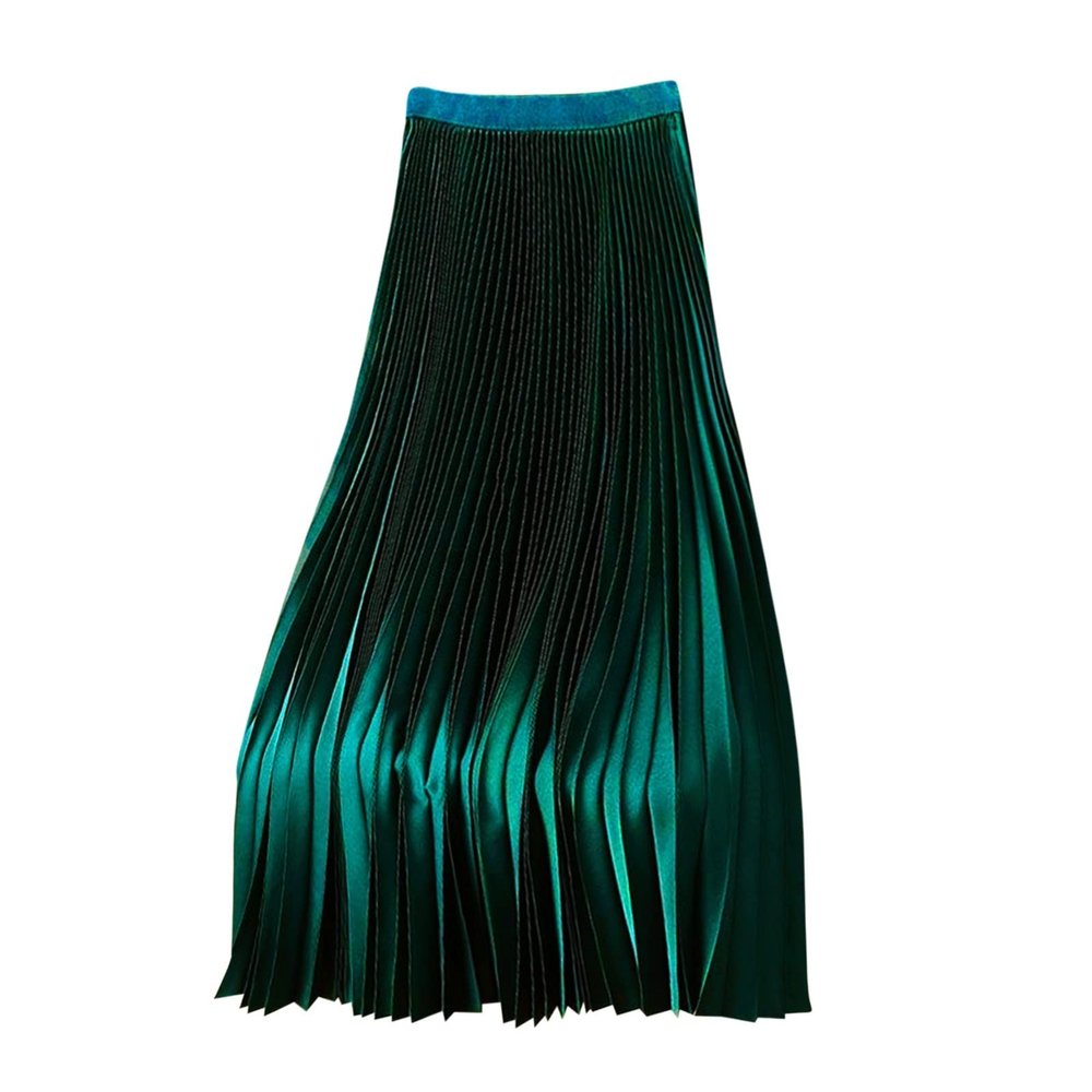 Akklian Formal Dresses for Women High Waist A-Line Satin Skirt Premium Satin Pleated Skirt Plus Size Maxi Skirt Fashion Skirt Green
