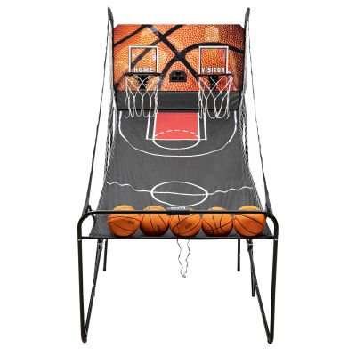 Lemoeyes Dual-Shot Basketball Arcade with 5 Basketballs Arcade Game Indoor with LED Electronic Scorer and Timer 8 Modes Basketball Games for All Players