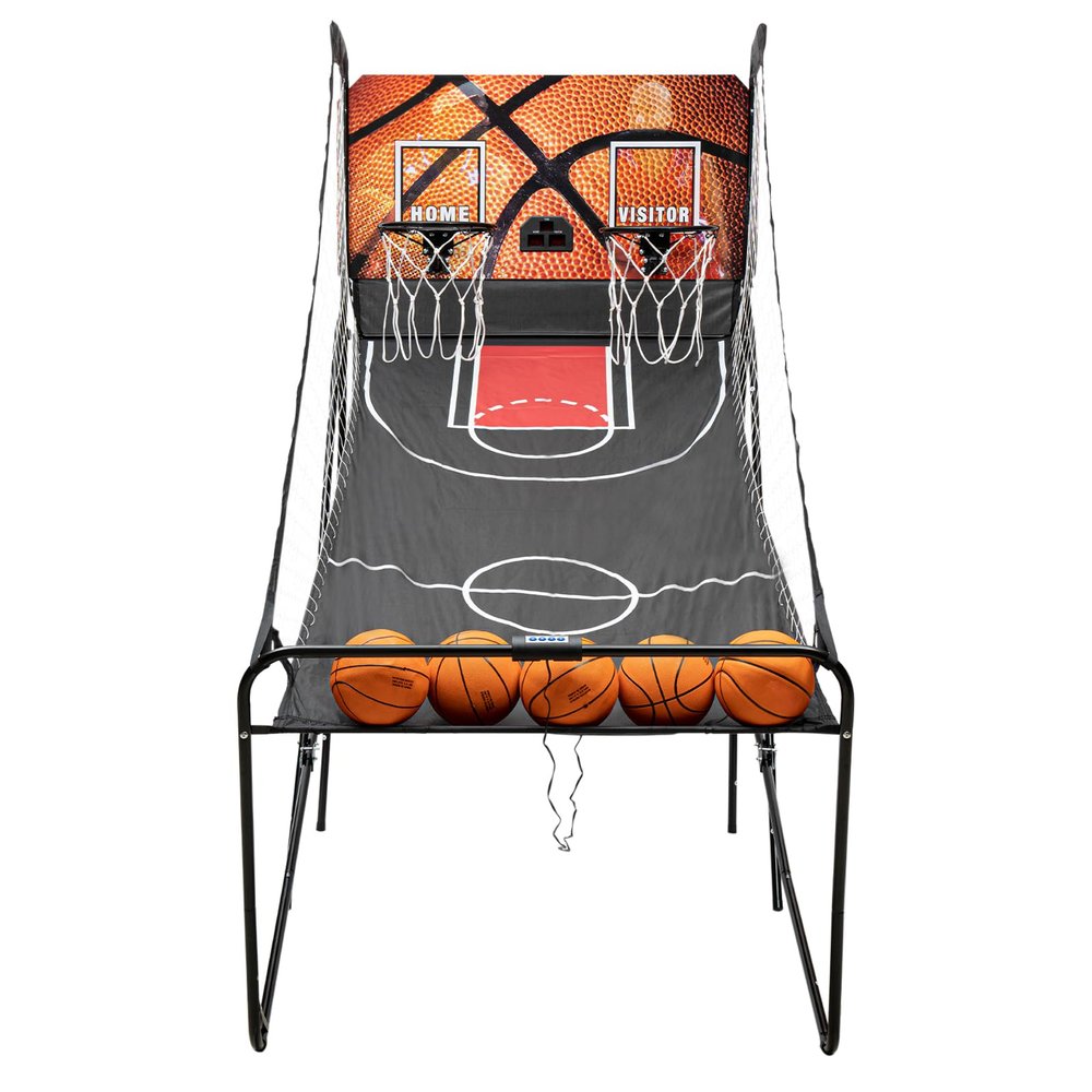 Lemoeyes Dual-Shot Basketball Arcade with 5 Basketballs Arcade Game Indoor with LED Electronic Scorer and Timer 8 Modes Basketball Games for All Players