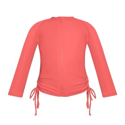 SHEKINI Girl's Zipper Sun Protective UPF50+ Long Sleeve Rash Guard Swimsuit(Peach red,7Years)