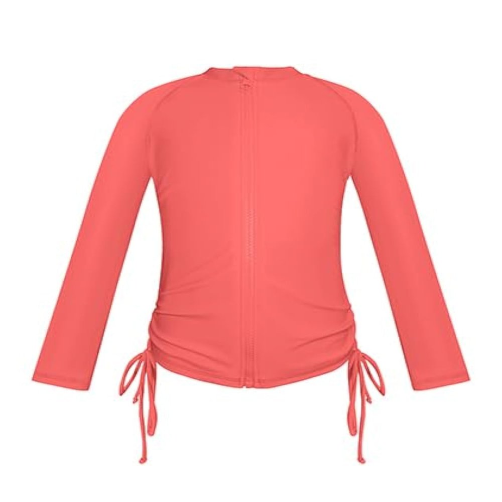 SHEKINI Girl's Zipper Sun Protective UPF50+ Long Sleeve Rash Guard Swimsuit(Peach red,7Years)