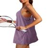 REIOASUD Womens Tennis Dress Workout Mini Dress with Shorts and Pockets Spaghetti Strap Sleeveless Short Sundress Golf Dress (Dark Purple,XL) view 2