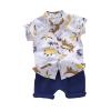 AMIMOJY Toddler Kids Baby Boys Summer Clothing Cartoon Dinosaur Print Floral T Shirt Tops and Shorts 2 Piece Outfits Set, 18-24 Months, Coffee view 1