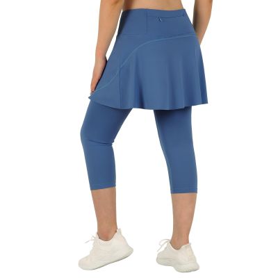 ANIVIVO Skirted Leggings for Women with Pockets, Tennis Yoga Golf Pickleball Skirt with Capris Leggings(Steel Blue,2XL)