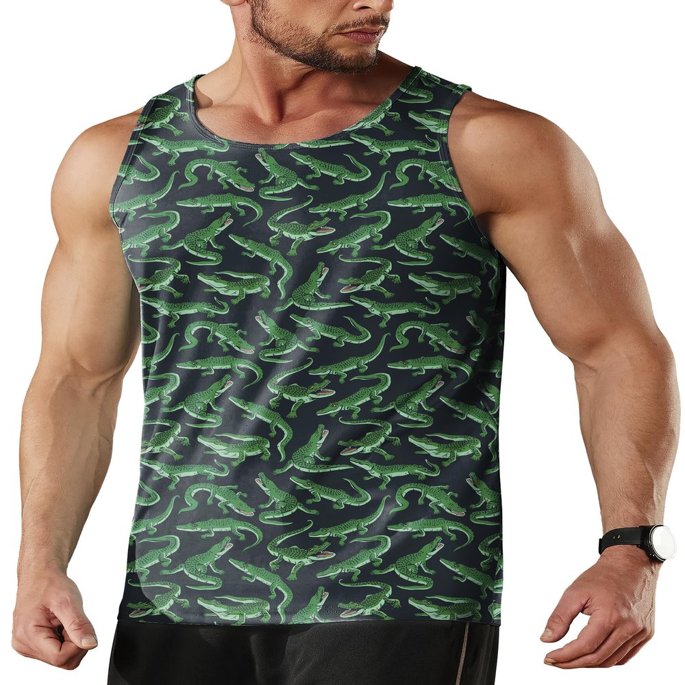 Aturmio Mens Tank Tops Graphic Tank Tops for Men Quick Dry Workout Swim Beach Sleeveless Crocodile Shirts Mens Tank Top Undershirt