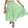 Women Summer Plaid Print Long Skirt Casual Elastic High Waist A Line Maxi Skirt Vintage Flowy Gingham Midi Skirt(H 92 Green,L) view 1