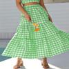 Women Summer Plaid Print Long Skirt Casual Elastic High Waist A Line Maxi Skirt Vintage Flowy Gingham Midi Skirt(H 92 Green,L) view 3