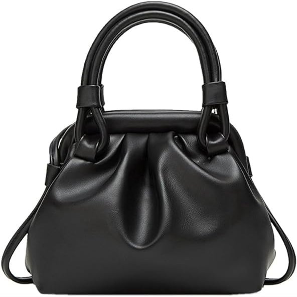 Pleated PU Leather Shoulder Bag Women's Ruched Small Handbag Top Handle Clutch Purse Cloud Pouch Bag (C)