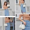 Pleated PU Leather Shoulder Bag Women's Ruched Small Handbag Top Handle Clutch Purse Cloud Pouch Bag (C) view 2