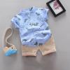 AMIMOJY Toddler Kids Baby Boys Summer Clothing Cartoon Dinosaur Print Floral T Shirt Tops and Shorts 2 Piece Outfits Set, 18-24 Months, Sky Blue view 2