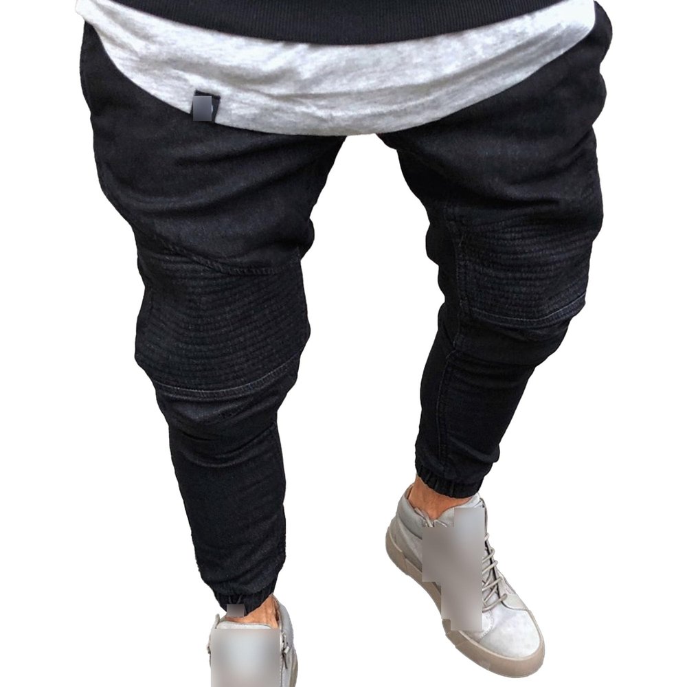 Men's Pleated Stretch Skinny Jeans Slim Fit Stretch Tapered Leg Denim Pants Fashion Comfort Casual Biker Jeans (Black,Small)
