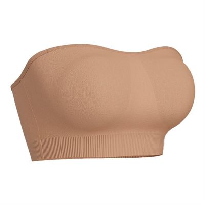 Strapless Bandeau Bra Non-Slip Silicone Push Up Tube Top Wirefree Comfort Removable Pads Daily Bralette For Women (Color : Skin, Size : X-Large)