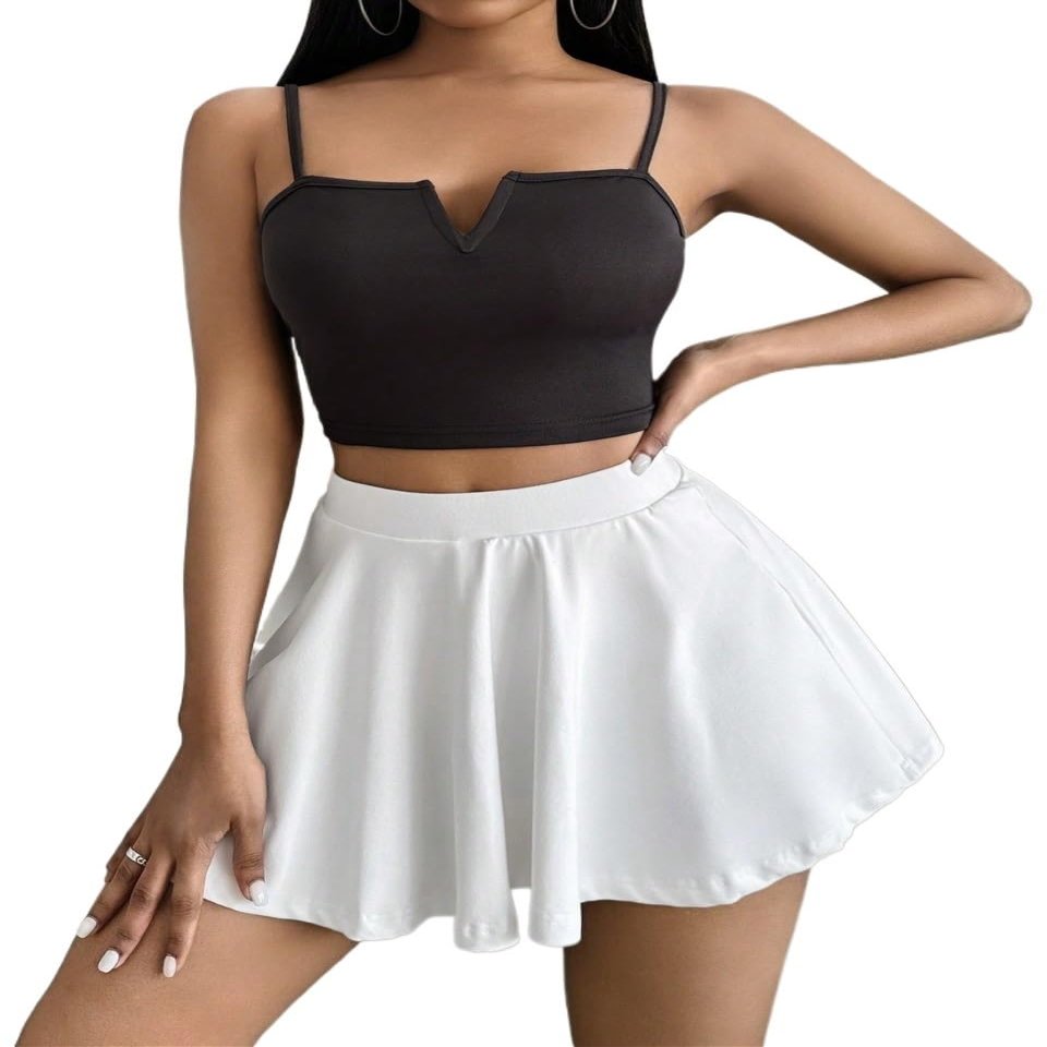 SECOLI Women's 2024 Summer Casual Plain Shorts Solid Color Skort With Pockets
