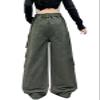SANGTREE Girls High Waist Casual Y2k Wide Leg Cargo Pants, Army Green, 9-10 Years = Tag 150 view 2