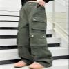 SANGTREE Girls High Waist Casual Y2k Wide Leg Cargo Pants, Army Green, 9-10 Years = Tag 150 view 3