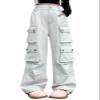 SANGTREE Girls High Waist Casual Y2k Wide Leg Cargo Pants,White,6-7 Years = Tag 130 view 1