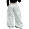 SANGTREE Girls High Waist Casual Y2k Wide Leg Cargo Pants,White,6-7 Years = Tag 130 view 2