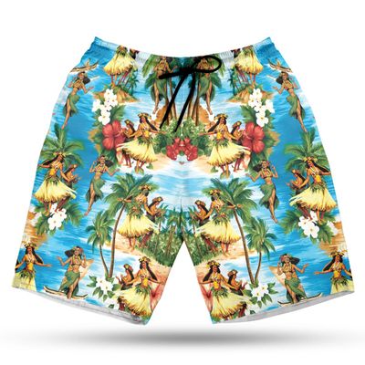 228CLOSET Hawaii Girl Men's Swim Trunks - Hula Dancer Hawaiian Shorts for Men, Men's Summer Bathing Shorts Set 25 Size S