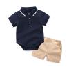 AMIMOJY Baby Boy Clothes Girl Summer Outfits Solid Polo Short Sleeve Bodysuit Romper Shorts Tops Newborn Infant 2pcs Set, 3-6 Months, Dark Blue view 1