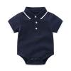 AMIMOJY Baby Boy Clothes Girl Summer Outfits Solid Polo Short Sleeve Bodysuit Romper Shorts Tops Newborn Infant 2pcs Set, 3-6 Months, Dark Blue view 2