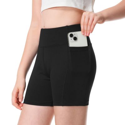 ANIVIVO Girls' 4" Volleyball Biker Dance Shorts - Youth Spandex Yoga Shorts Kids Athletic Running Compression Shorts with Pockets(Black 7-8)