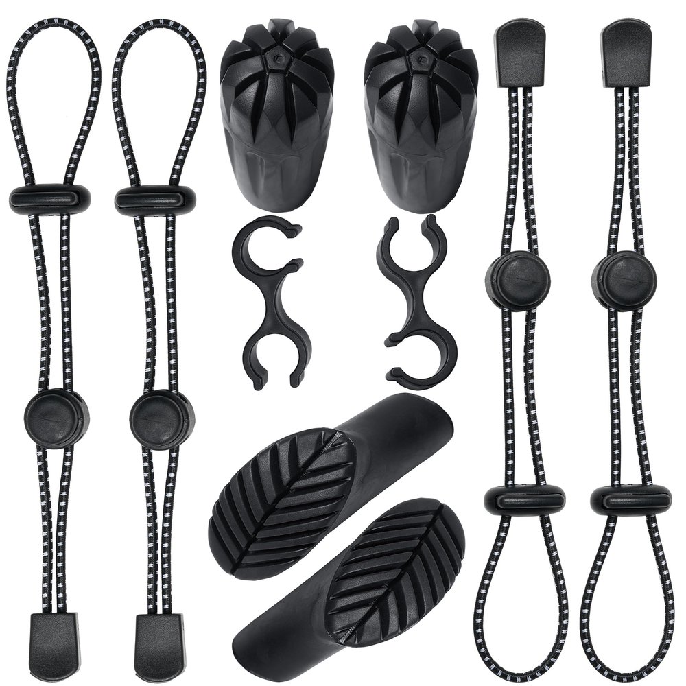 4Pcs Backpack Hiking Stick Holder Straps, Elastic Lanyard Rope for Trekking Poles with 4Pcs Trekking Pole Tips Hiking Cane and 2Pc Clip for Camping, Mountaining, Walking, Trekking, Fishing Accessories