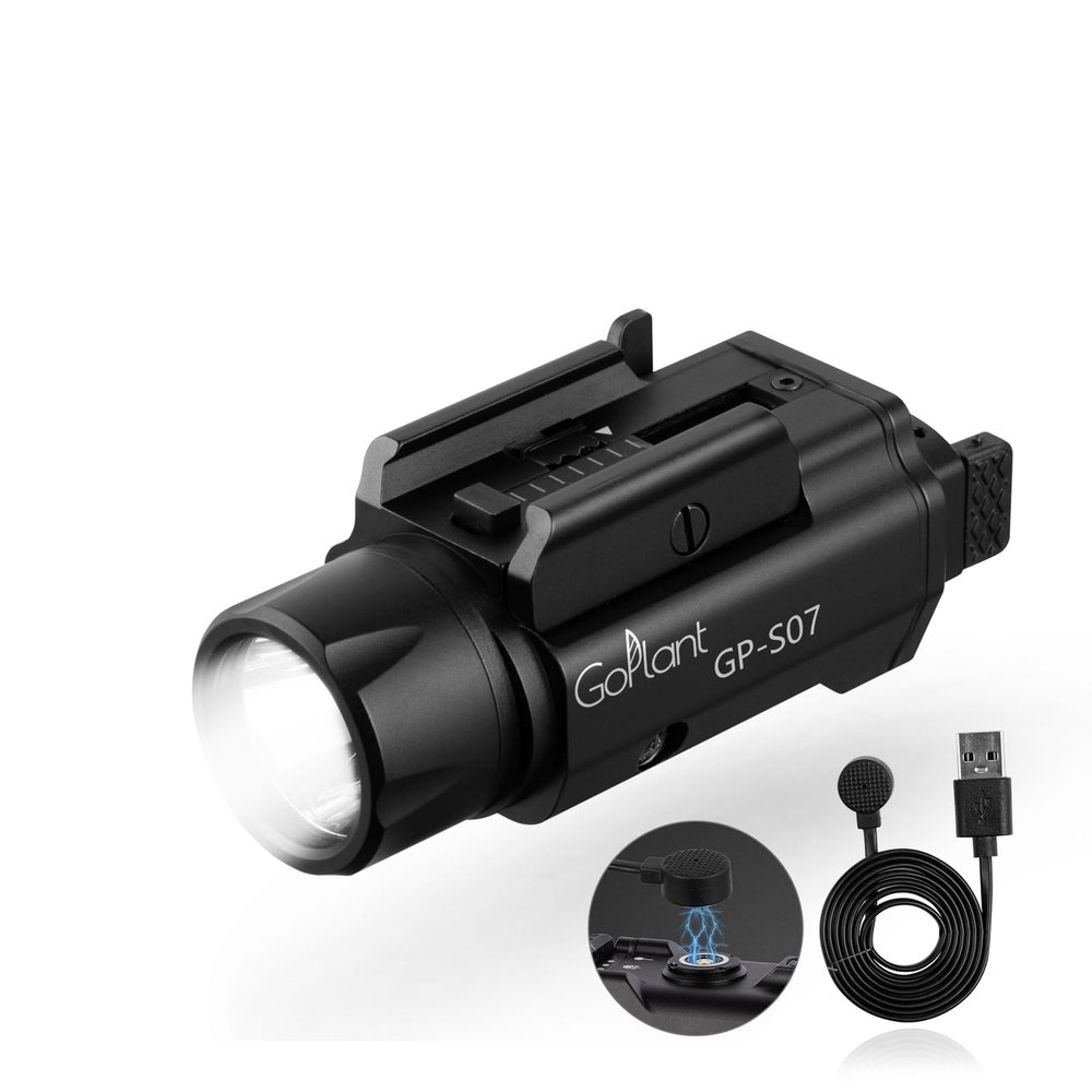 GOPLANT 2500 Lumens Weapon Light Flashlight, Only Rechargeable LED White Light Adjustable Rail-Mounted Without Laser, Aircraft-Grade Aluminum Tactical Gun Light for Picatinny or GL Rail