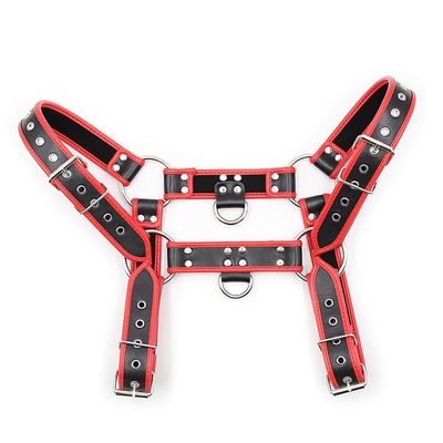 Aendu Adjustable Leather Body Chest Half Harness for MenPunk Style Belt with Buckle Closure - Durable and Stylish Design (Red)