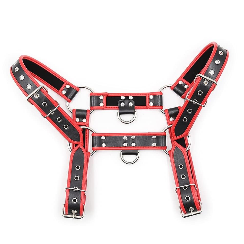 Aendu Adjustable Leather Body Chest Half Harness for MenPunk Style Belt with Buckle Closure - Durable and Stylish Design (Red)