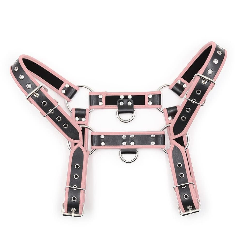 Aendu Adjustable Leather Body Chest Half Harness for MenPunk Style Belt with Buckle Closure - Durable and Stylish Design (Pink)