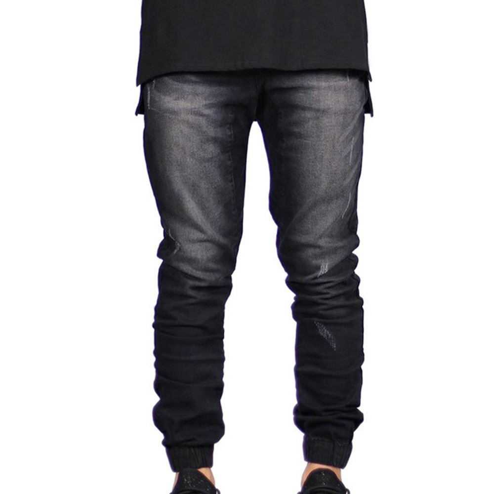 JEsilunmaMY Men's Stretch Ripped Skinny Jogger Jeans Slim Fit Stretch Distressed Pencil Jeans Fashion Comfort Denim Pants (Black,32)