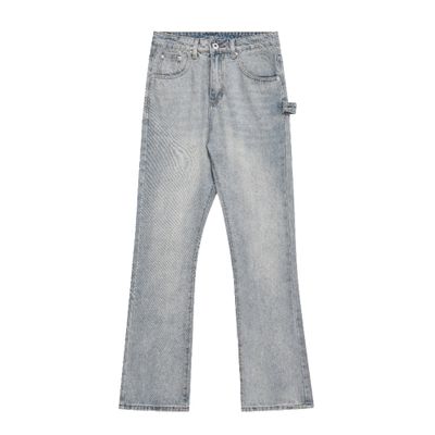 JEsilunmaMY Men's Wash Distressed Denim Pants Relaxed Fit Straight Leg Jeans Trousers Retro Fashion Comfort Baggy Jeans (Light Blue,Large)