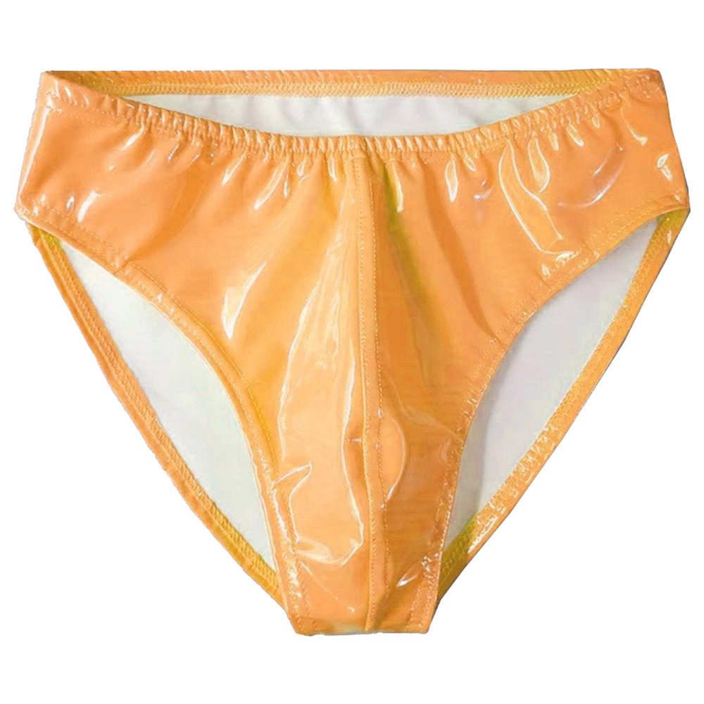 JEKE-DG Men's Metallic Elastic Bikini Swimsuit Low Waist Briefs Underwear Trunks Casual Underpants With Contour Pouch (Large,Yellow -1Pc)