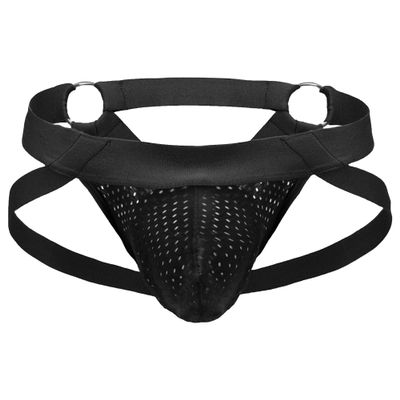 JEKE-DG Men's Jockstrap Breathable Underwear Athletic Strap Supporters Low Rise Briefs Stretch Bulge Pouch Underpants (Medium,Black -1Pc)