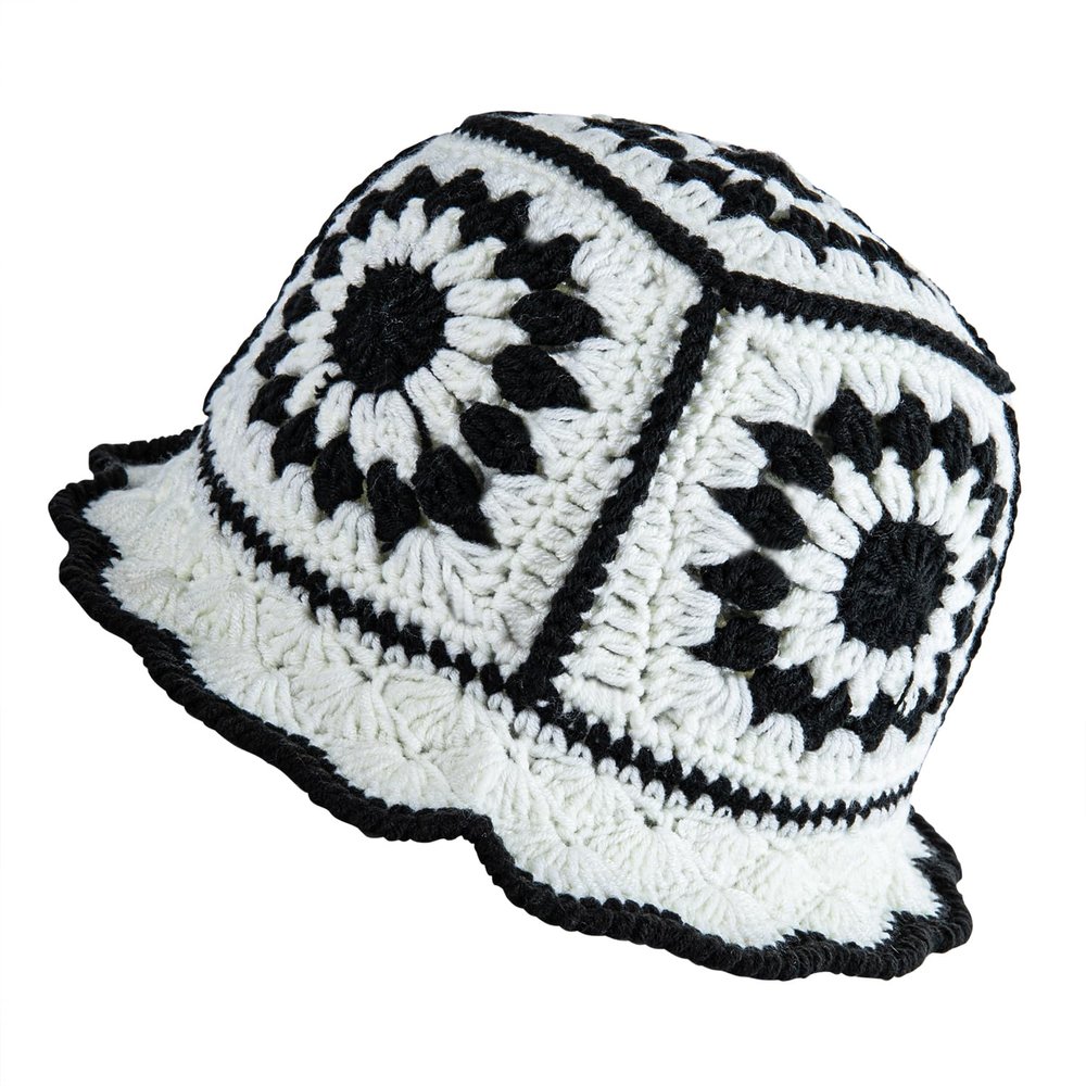ANYSHOESll Crochet Bucket Hats for Women Cute with Ethnic Characteristics Knitted Hat Pretty Beach Little Hat (Cotton, White)
