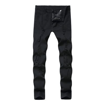JEsilunmaMY Men's High Waist Ripped Skinny Jeans Slim Fit Stretch Tapered Jean Trousers Wash Distressed Destroyed Denim Pants (Black,Small)