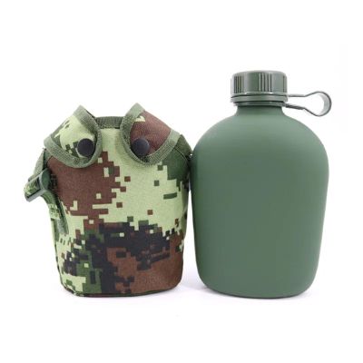 ruehalf 1L Camouflage Water Bottle Outdoor Sports Picnic Kettle Portable Canteen with Shoulder Strap Aluminum Camping Pot Flask (Color : 05-1L)